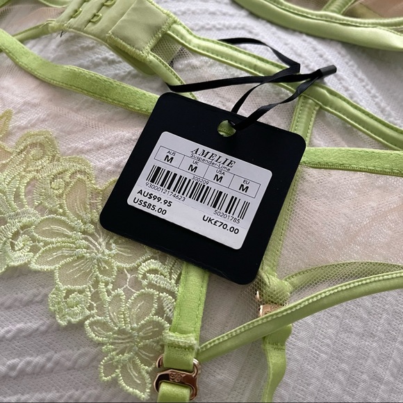 Honey Birdette Amelie 3 Piece Set in Lime Bra/Thong/Suspender - Picture 10 of 10